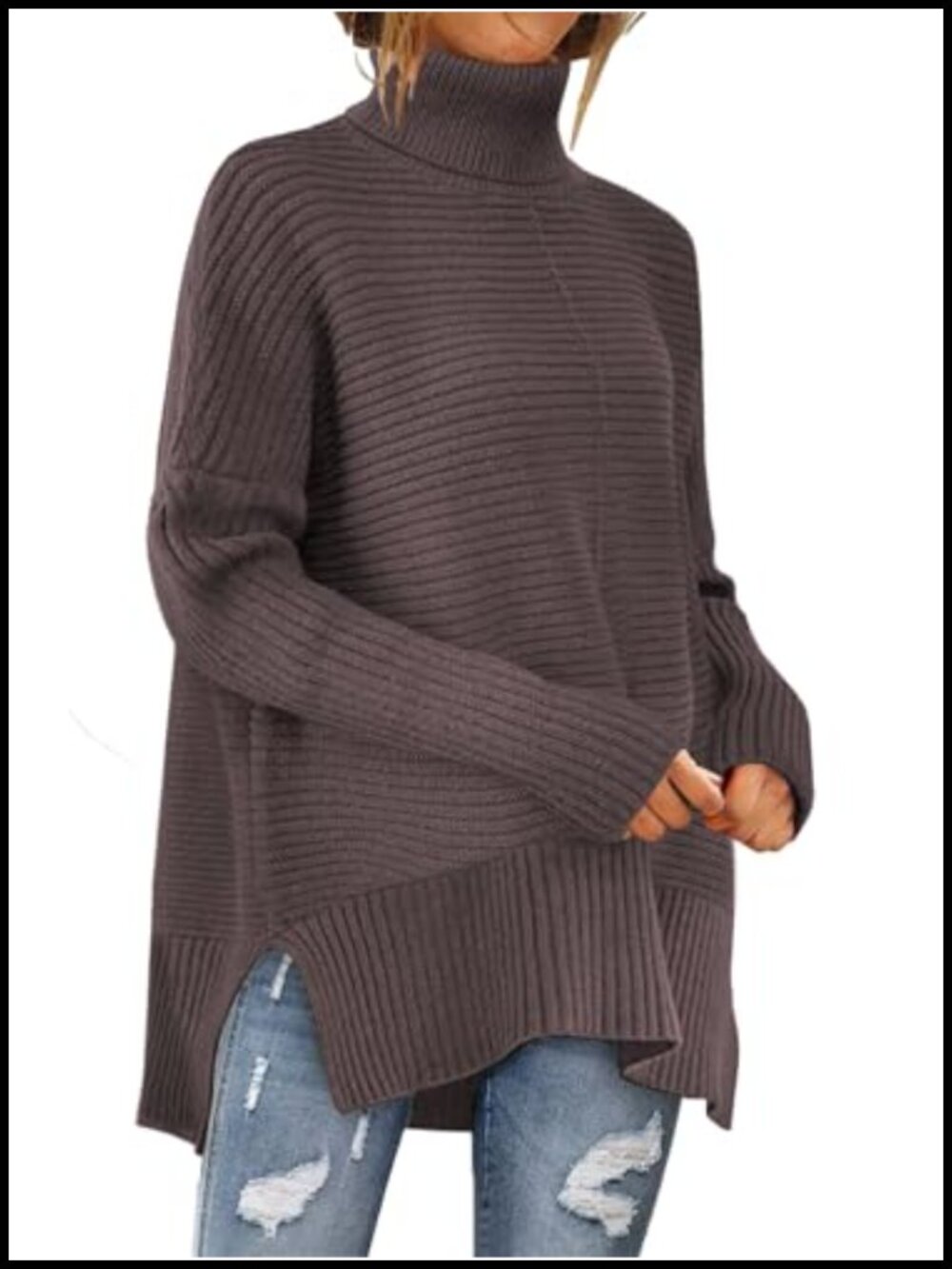 Women's Turtleneck Pullover Sweater Long Sleeve Cozy Ribbed Knit Fall Winter Top